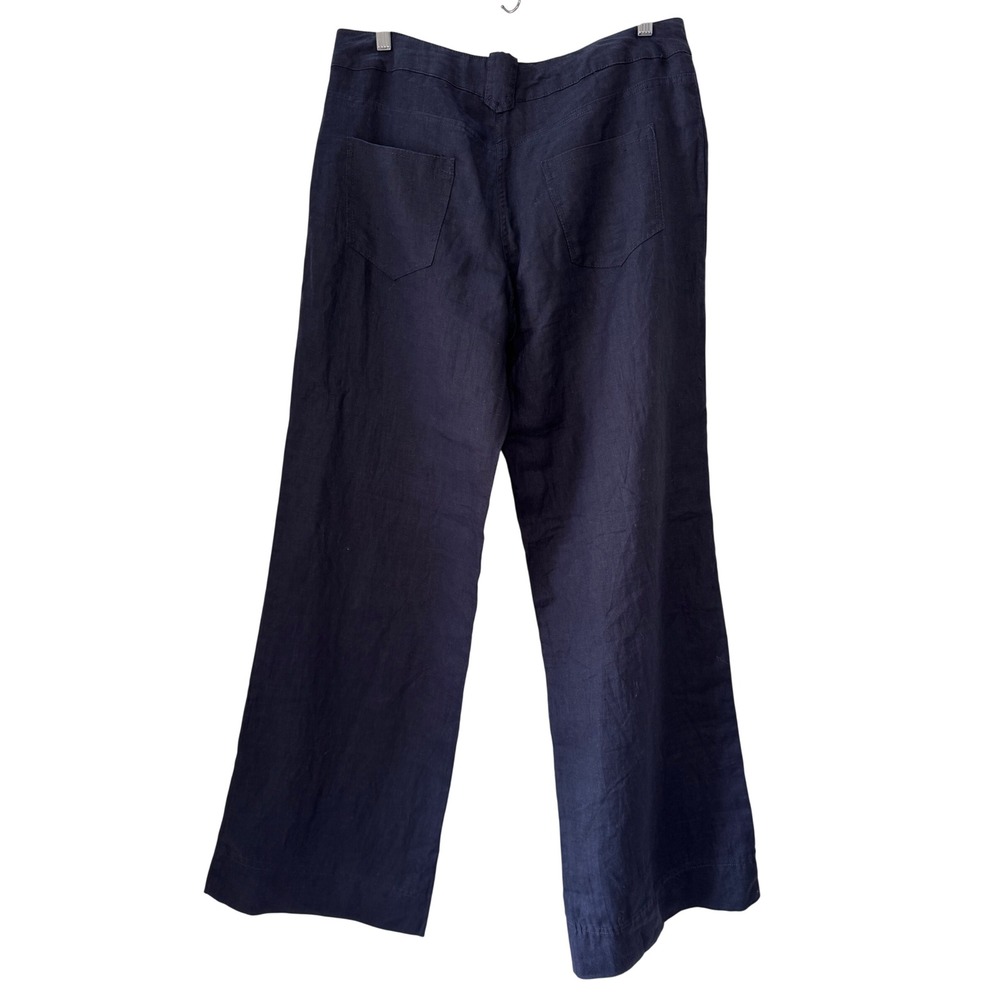 Navy Blue Linen Sailor Pant Size M Button Front Wide Leg Nautical Coastal Resort - Picture 5 of 11